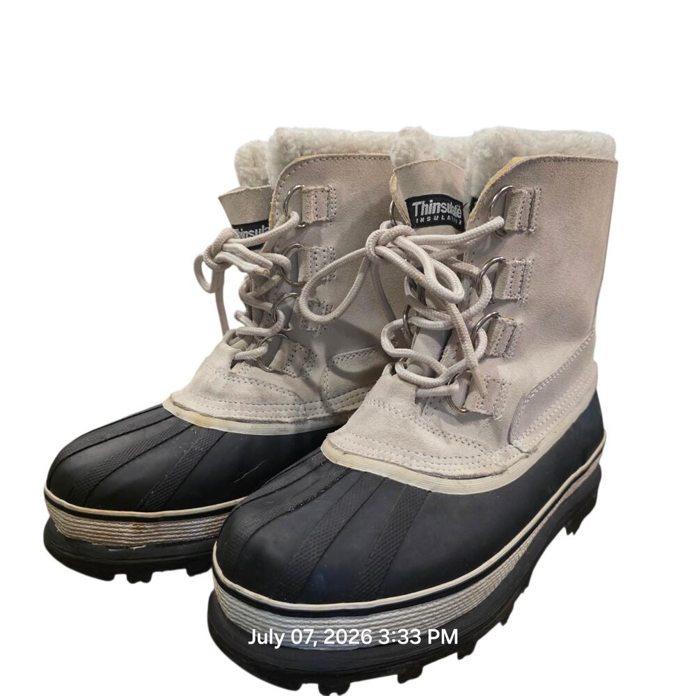 Ozark Trail Women's Winter Snow Boots Size 9 Beige Black Faux Fur Thinsulate...